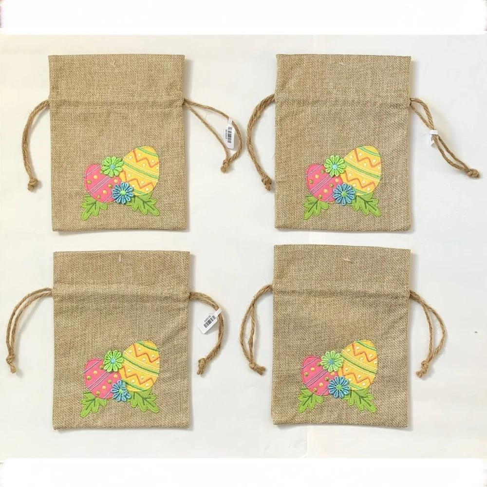 Pier 1 Easter eggs appliques burlap gift bags set of 4